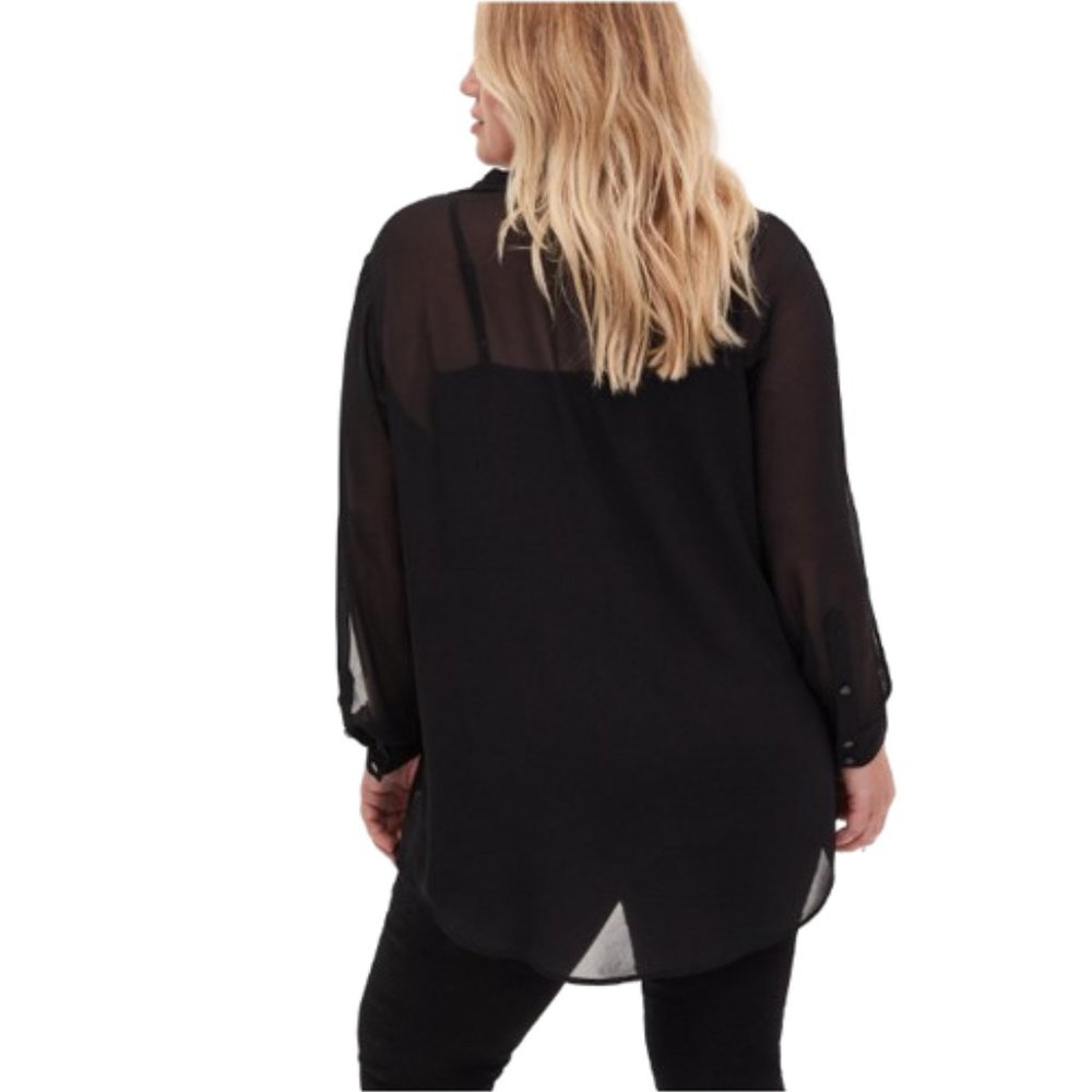 Torrid NWOT Chiffon Open Sleeve Button-Front Shirt - Picture 2 of 5
